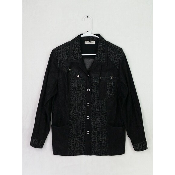 City Girl jacket by Nancy Bolen Black Gray Snake Print Light Blazer Jacket Sz XL - Picture 1 of 8